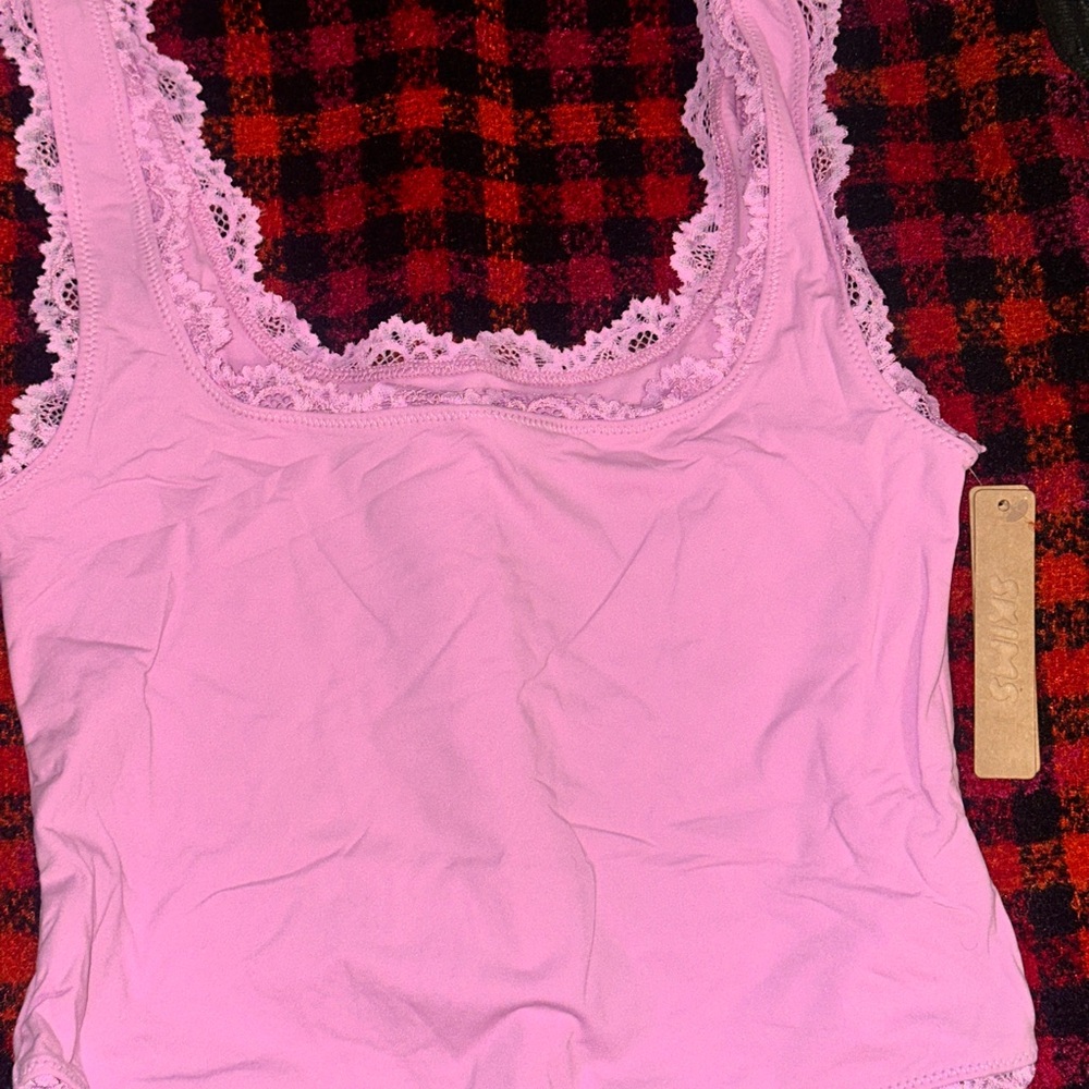 Skims Fits Everybody Lace Tank in Petal Pink